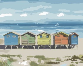 Kolorowe domki na plaży - Malowanie po numerach