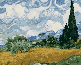 Pole pszenicy z cyprysami - Van Gogh - Malowanie po numerach