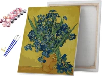 Wazon z irysami na żółtym tle - Van Gogh - Malowanie po numerach