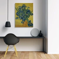 Wazon z irysami na żółtym tle - Van Gogh - Malowanie po numerach
