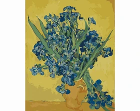 Wazon z irysami na żółtym tle - Van Gogh - Malowanie po numerach