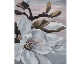 Drzewo biały kwiat magnolii - Malowanie ponumerach