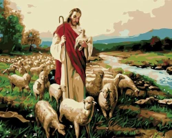Jezus Pasterz z owcami - Malowanie po numerach